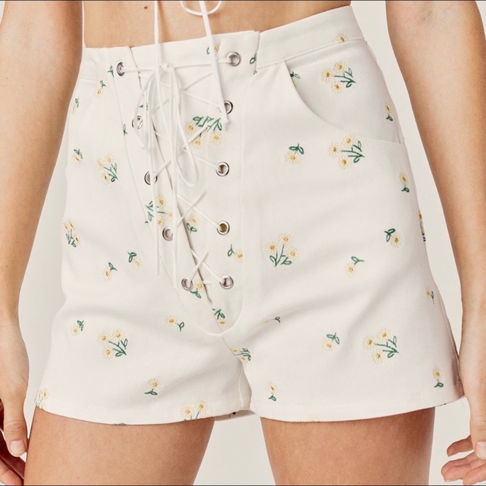 For Love and Lemons Waverly Lace Up Shorts, Size M